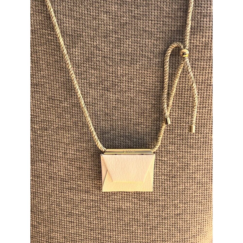 Lanvin White Leather Envelope Necklace Gold Plated Brass Stamp Adjustable - Picture 10 of 10